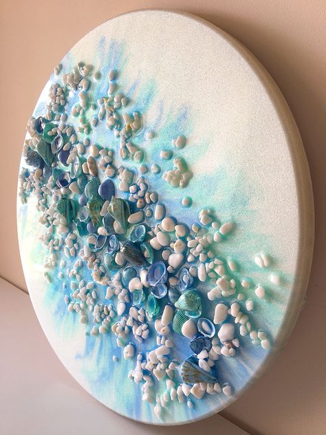 Abstract Resin Beach Art using Shells and Stones | Sue Findlay Designs Easy Canvas Painting Ideas, Painting On Canvas For Beginners, Deco Marine, Art Coquillage, Seashell Wall Art, Easy Acrylic Painting, Mixed Media Art Canvas, Painting Ideas For Beginners, Canvas For Beginners