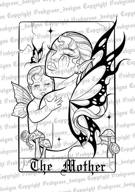 Tattoo Profolio, Mother Tarot Card, Tarot Card Tattoo Design, Ruby Rose Tattoo, Ruby Rose Designs, Mom Baby Tattoo, Aa Tattoos, Motherhood Tattoos, Mom Drawing