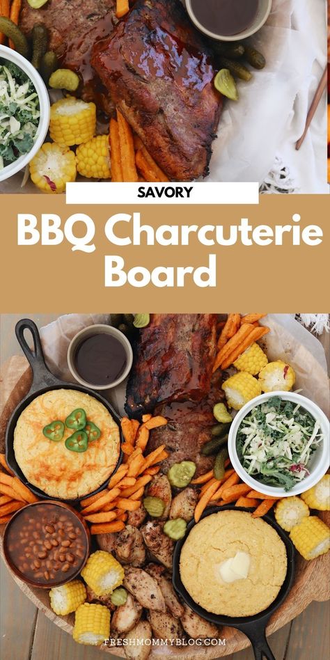 The Easiest Slow Cooker Ribs Recipe You Will Ever Make for tender fall off the bone ribs! Perfect for families because everyone can choose what they want from the board! Cooked Meat Charcuterie Board, Bbq Themed Charcuterie Board, Ribs Charcuterie Board, Ribs Platter Ideas, Rib Charcuterie Board, Charcuterie Bbq Board, Grilled Charcuterie Board, Side Dish Charcuterie Board, Bbq Charcuterie Table