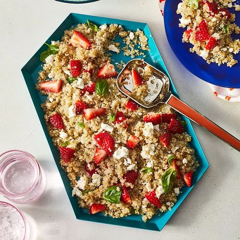 Strawberry Basil Quinoa Salad Recipe | EatingWell Basil Quinoa, High Fiber Recipes, Tartiflette Recipe, Fiber Recipes, Masterchef Junior, Strawberry Basil, Eating Well Recipes, Grain Salad, Quinoa Salad Recipes