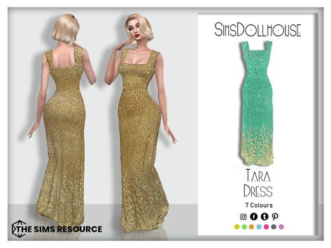 Long Glitter Dress, The Sims Cc, Glitter Dress Long, Tara Dress, Charlotte Dress, Sims 4 Teen, Gold Flecks, Glitter Dress, Sims 4 Clothing