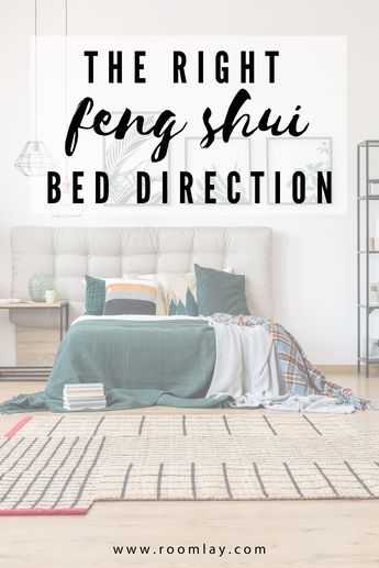 Placing your bed right according to feng shui can help you feel more positive, calm, and balanced... Consider feng shui bed direction and placement for your bedroom layout. Check out the differences; bed facing east, west and southeast... #fengshuibedroom #fengshui #beddirection Where Should Your Bed Face, Bed Facing Closet, Large Bed Rooms Ideas, Calming Bedding Ideas, Bed In Corner Of Room Diagonal Layout, Best Feng Shui Bedroom Layout, Best Way To Arrange Bedroom Layout, Bedroom Fung Shway, Bed Placement Master Bedrooms