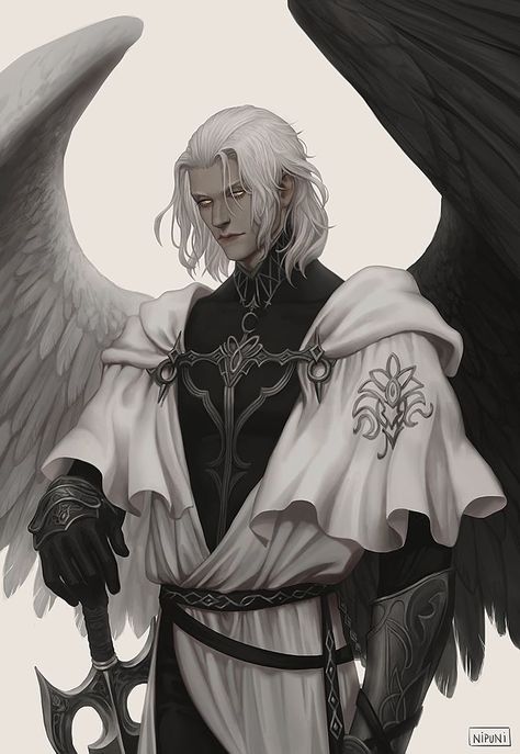 Fallen Aasimar Dnd Male, Fallen Aasimar Male, Angel Character Design Male, Fallen Aasimar, Angel Spirit, Male Angel, Final Fantasy Artwork, Male Characters, Dungeons And Dragons Characters