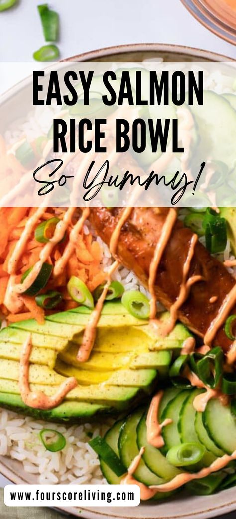 This Salmon Rice Bowl is the perfect light and fresh meal that everyone in the family is sure to love. It's full of beautiful Asian flavors and has just the right amount of crunch from the fresh cucumbers and carrots. And go check out our Low Carb Dinner Recipes board for more tasty and simple dinner ideas. Low Carb Rice, Fresh Meal, Salmon Rice Bowl, Salmon Rice, Salmon Soy Sauce, Sauce For Salmon, Healthy Bowls Recipes, Salmon And Shrimp, Delicious Seafood Recipes