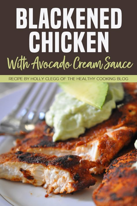 Blackened Chicken Crockpot, Blackened Chicken With Avocado Cream, Crockpot Blackened Chicken, Sauce For Blackened Chicken, Chicken Avocado Dinner, Chicken Avocado Recipes, Chicken And Avocado Recipes, Baked Boneless Pork Chop Recipes, April Meals