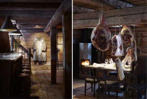 Wood and meat Meat Hanging, Scandinavian Cabins, Magnus Nilsson, Barn Bar, Northern Sweden, Sweden House, Stockholm City, Bold Decor, Wooden Room