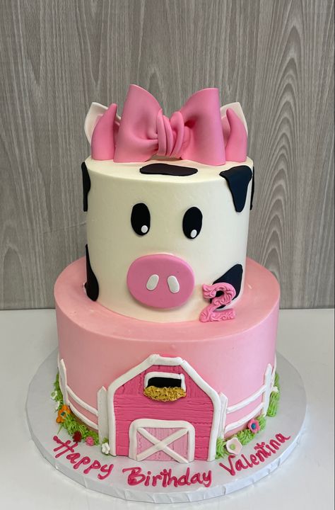 Cow Pink Birthday Party, Cowgirl 2nd Birthday Cake, Pink Cow Cake 1st Birthdays, Oink Moo Cockadoodle Doo Birthday Cake, Pink Barnyard Party Cake, Pink Farm Animal Birthday Cake, Cow Print Cakes Birthday, Pink Barnyard Cake, Moo Moo I'm Two Birthday Cake