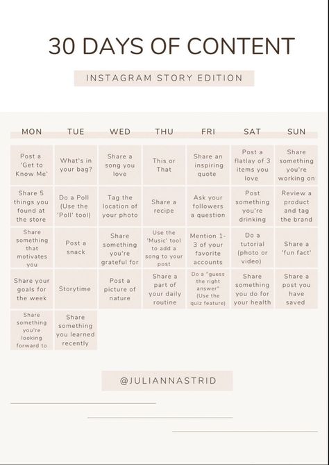 September Challenge 30 Day Instagram, 30 Days Of Content Instagram, Content Calendar For Influencers, Instagram Content Calendar Lifestyle, Post Challenge Instagram, 30 Day Video Content Challenge, 30 Day Post Challenge, Photography Content Calendar, Content Calendar Tiktok