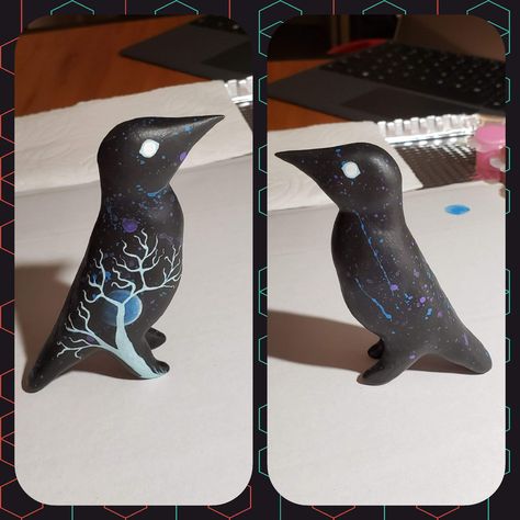 Polymer clay raven made for a gift Ceramic Raven, Clay Raven, Clay Buttons, Clay Charms, Clay Crafts, Needle Felting, Creative Ideas, Oh My, Art Projects