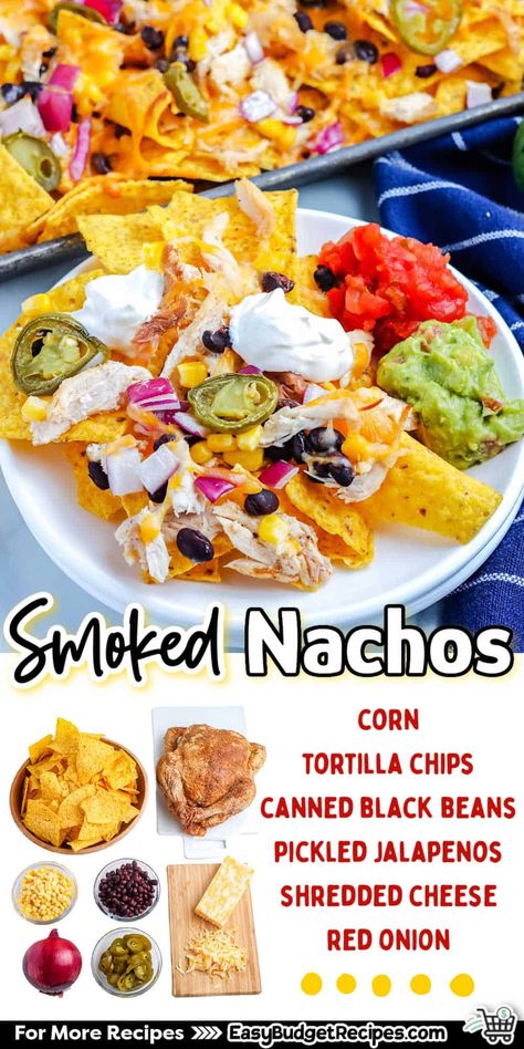 Upgrade your nacho game with the bold, smoky flavor of Smoked Nachos. Loaded with all your favorite toppings, it's the ultimate party snack! via @easybudgetrecipes Nacho Chips Recipe Dinners, Different Kinds Of Nachos, Smoked Nachos On Smoker, Smoked Nachos, Basic Nachos Recipe, Nachos Loaded, Mexican Fruit Salads, Chicken Nachos Recipe, Easy Nachos