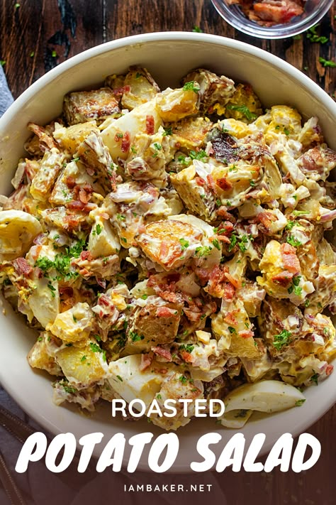 Roasted Sheet Pan Potato Salad, Potato Salad Roasted, Roast Potato Salad Recipe, Roasted Red Potato Salad Recipe, Roasted Red Potato Salad, Summer Roasted Potatoes, Roast Potato Salad, Mini Potato Salad Recipe, Roasted Potato Salad Recipe