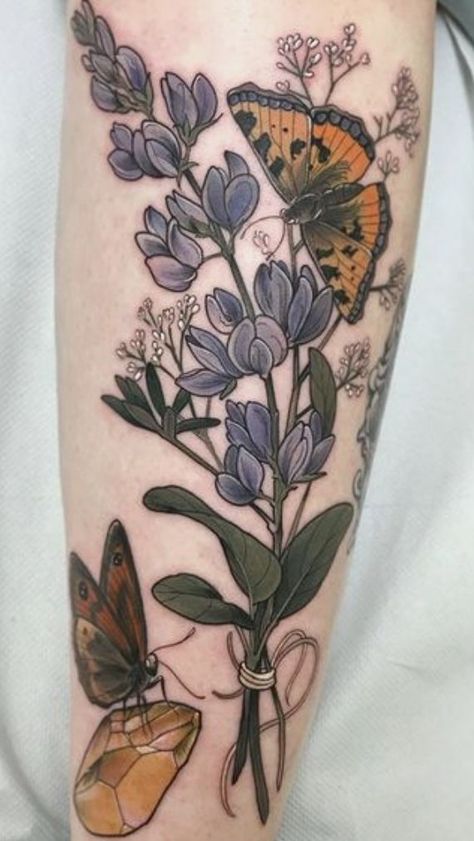 Larkspur Flower Tattoos, Larkspur Tattoo, Traditional Tattoo Flowers, Traditional Tattoo Designs, Insect Tattoo, Wildflower Tattoo, Floral Tattoo Sleeve, Botanical Tattoo, Tattoos For Daughters