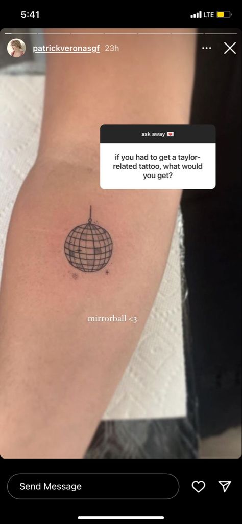 Mirror All Taylor Swift Tattoo, Mirrorball Tattoo Design, Mirrorball Sketch, Mirrorball Tattoo Minimalist, Mirror Ball Tattoo Taylor Swift, Small Disco Ball Tattoo, Taylor Swift Mirrorball Tattoo, Disco Ball Tattoo Simple, Mirrorball Tattoo Taylor Swift