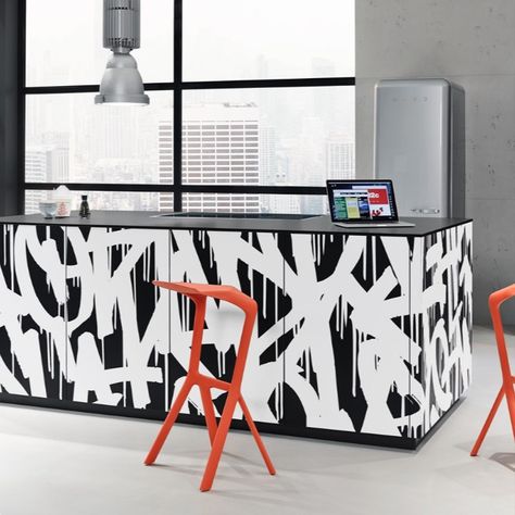 Etreluxe brings you the very stylish #Neo Loft kitchen by #nolte.
Pep up your home with abstract, tolerant, diverse and innovative #Neo loft kitchen.

The #Neo Loft kitchen is designed for an open, urban lifestyle-featuring progressive graffiti prints and stainless steel look with an industrial feel.

Everyday is a new day and we need kitchen like the NEO LOFT kitchen to become our haven on which we renew our energy, plan for our future and develop ideas.

#Luxurykitchen #Trendymodularkitchens Print Shop Design Interior, Industrial Graffiti, Punk Interior Design, Graffiti Kitchen, Graffiti Office, Graffiti Interior, Graffiti Furniture, Tattoo Studio Interior, Bar Deco