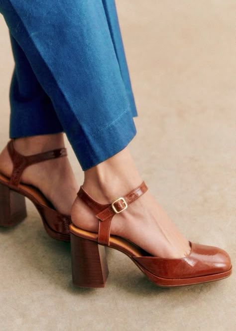 Sandals, Babies & Pumps | Womenswear | Sézane Sundress Shoes, Sezane Shoes, Everyday Heels, Retro Heels, Soft Gamine, Ballerina Pumps, Mary Jane Pumps, Goat Leather, Mode Inspo