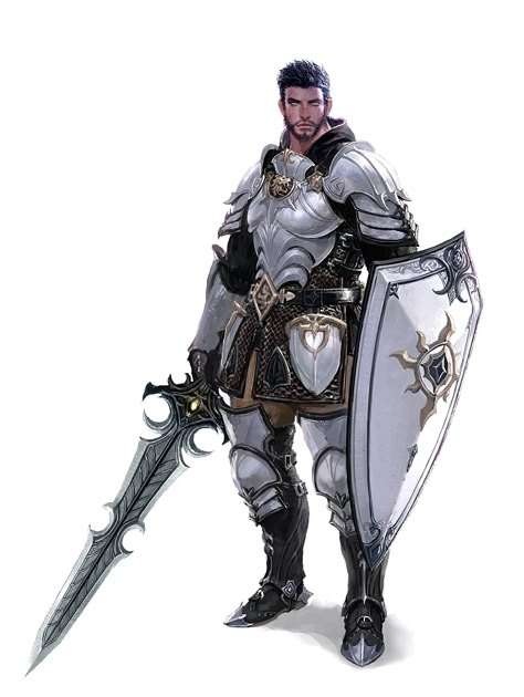 Male Human Armored Sword and Shield Fighter Knight - Pathfinder PFRPG DND D&D d20 fantasy Devotion Paladin, Illustration Fantasy, Heroic Fantasy, Knight Armor, Human Male, Fantasy Armor, Armor Concept, Fantasy Warrior, Arte Fantasy