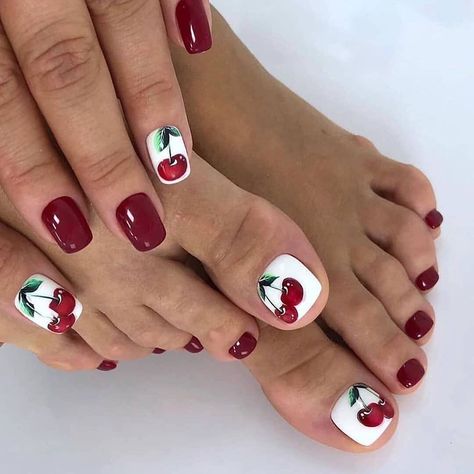 Feet Nail Design, Pedicure Designs Toenails, Fruit Nail Art, Summer Toe Nails, Nude Nail Designs, Cute Toe Nails, Cherry Nails, Pedicure Designs, Stylish Nails Designs