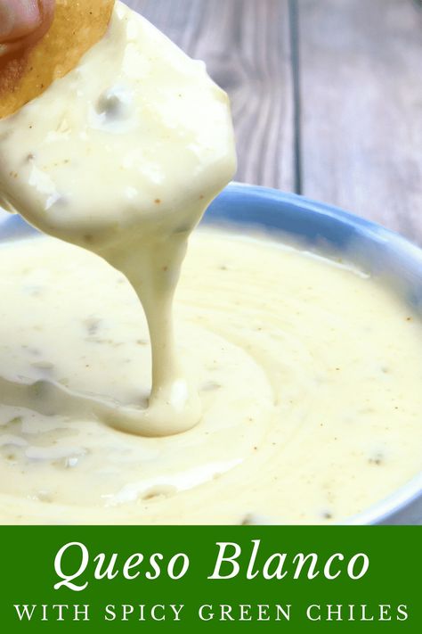 This Queso Blanco made with spicy green chiles is ultra creamy, flavorful, and perfect for your next party! Spicy Queso Dip, Mexican White Cheese Dip, Mexican White Cheese, Queso Blanco Dip, White Cheese Dip, Night Nails, White Queso Dip, Corn Recipes Side Dishes, Spicy Queso