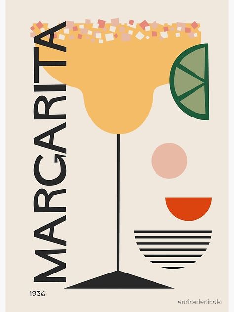 Poster « Affiche minimaliste moderne de cocktail de margarita du milieu du siècle », par enricadenicola | Redbubble Drinking Posters, Cocktail Poster Design, Margarita Illustration, Brunch Poster, Margarita Poster, Margarita Design, Margarita Art, Cocktail Cards, Cocktail Margarita