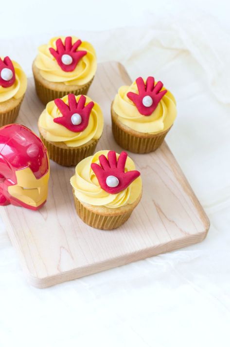 Avengers: End Game is coming out on April 26th, 2019. To amp up the excitement, we made Avengers Iron Man cupcakes. Doesn't get sweeter than that, right? #Marvel #EndGame #IronmanCupcakes Iron Man Cupcakes, Marvel Cupcakes, Ironman Party, Ironman Birthday, Iron Man Birthday Party, Man Cupcakes, Iron Man Cake, Animal Baby Shower Cake, Iron Man Party