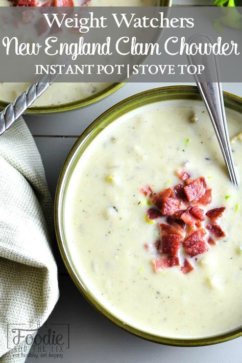 21 Day Fix New England Clam Chowder {Instant Pot | Stove Top} | The Foodie and The Fix Cream Stove, New England Clam Chowder, Healthy Soups, Seafood Chowder, 21 Day Fix Meals, The Fix, Clam Chowder, Chowder Recipes, Instapot Recipes