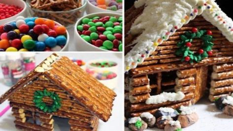 Pretzel Gingerbread House, Decorated Pretzels, Diy Christmas Crackers, Cracker House, Gluten Free Pretzels, Gingerbread House Designs, Christmas Log, Gingerbread House Decorations, Cookie House