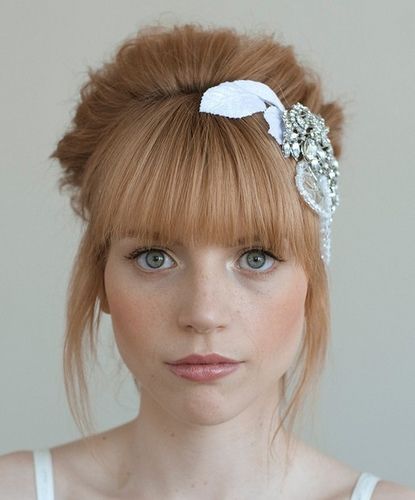 Bridal Rhinestone Headpiece, Wedding Hair Bangs, Strawberry Hair, Wedding Hair Up, Rhinestone Headpiece, Braided Bangs, Crystal Headpiece, Hair Adornments, Long Hair With Bangs