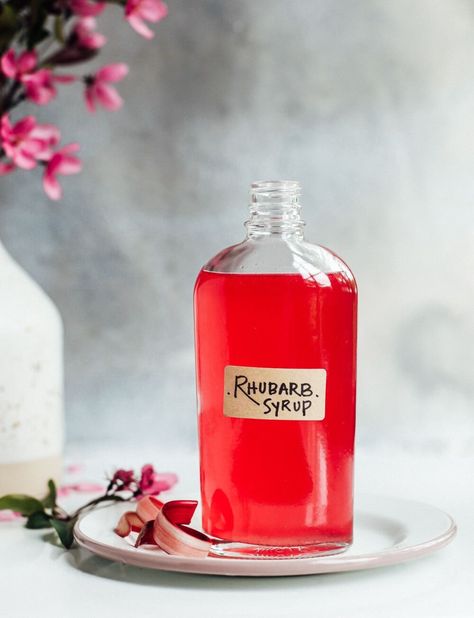 Easy Rhubarb Syrup (for drinks!) | Heartbeet Kitchen Rhubarb Drinks, Can You Freeze Rhubarb, Rhubarb Water, Syrup For Drinks, Rhubarb Simple Syrup, Heartbeet Kitchen, Bottle With Flowers, Freeze Rhubarb, Spring Appetizers