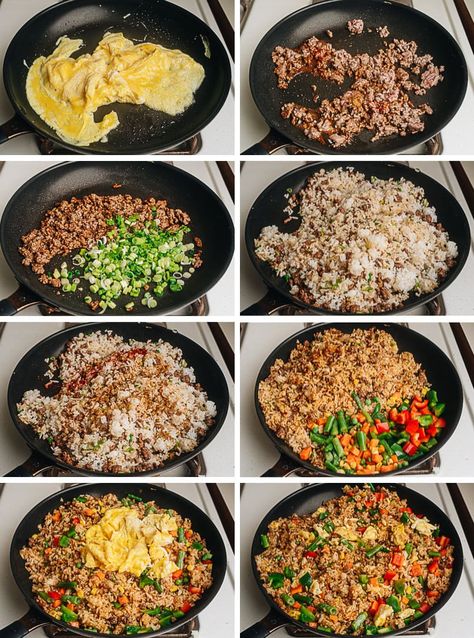 This easy beef fried rice uses a bold seasoning of chili and cumin. It requires very little prep and only takes 10 minutes to cook. A one-pan dish that’s satisfying enough to serve as a main for dinner, or packed into your lunch box for meal-prep, or served as a fancy side for your Chinese dinner party. {Gluten-Free adaptable} Chinese Special Fried Rice, Fried Rice Beef, Chinese Takeout Fried Rice, Chinese Dinner Party, Restaurant Fried Rice Chinese, Rice Beef Consumme, Xo Fried Rice, Beef Fried Rice, Chinese Dinner