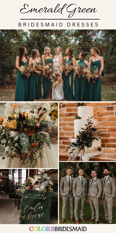 Emerald Wedding Table, Green Bridesmaid Dresses Emerald, Bridesmaid Dresses Emerald Green, Bridesmaid Dresses Emerald, Emerald Wedding Dresses, Grey Groomsmen, Green Fall Weddings, Sage Forest, Emerald Green Wedding Theme