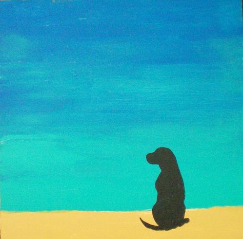 Simple and serene dog art Black Dog Painting Easy, Great Dane Painting Easy, Black Lab Painting Easy, Labrador Painting Easy, Expressive Animals, Xmas Paintings, Labrador Art, Slate Art, Dog Beach