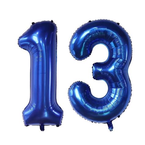 PRICES MAY VARY. Includes: 1 Pcs 40" navy blue number 1 balloon, 1 pcs 40" navy blue number 3 balloon, 1 straw Material: The navy blue number 13 balloon is made of high-quality aluminum foil, which is sturdy, easy to inflate and deflate, and not easy to leak Applicable: Navy blue 13 balloons are perfect for sweet boy girls 13th birthday party and 13 anniversary party decoration supplies Instructions for use: Please inflate slowly, inflate to the amount you need, the balloon will automatically se Dark Blue Birthday Decorations, 12 Balloons Number, 13 Anniversary, Happy Birthday Blue Balloons, Birthday Decoration Balloons, 13 Balloons, Navy Blue Birthday, Blue Birthday Themes, Number 1 Balloon