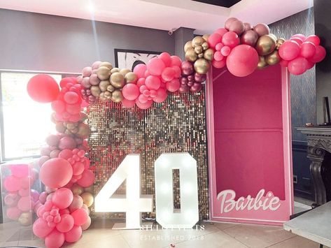 Barbie Women Party, Barbie Birthday Party Woman, Barbie And Ken Themed Birthday Party For Adults, Barbie Core Birthday, 40th Birthday Barbie Theme, Barbie Themed 40th Birthday Party, Barbie 50th Birthday Party, 40th Barbie Party, Barbie 40th Birthday