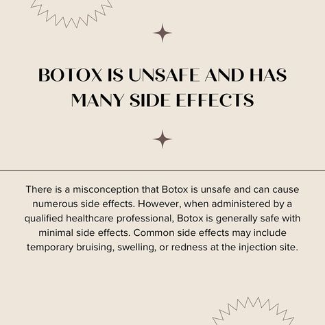 💉 Let’s talk Botox myths! There’s a lot of misinformation out there, but here’s the truth: Botox is a safe, effective, and customizable way to achieve a refreshed, natural look. When done right, it enhances your features without overdoing it. Curious about how Botox can work for you? Book a consultation with us today! 🤎 Botox Myths, Work For You, Natural Look, Healthcare Professionals, Side Effects, Work On Yourself, The Truth, Health Care, Let It Be