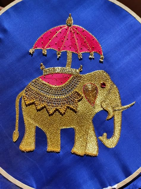 Embroidered Elephant Embroidery Designs, Elephant Aari Design, Nath Aari Work Design, Elephant Aari Work Blouse, Hina Disgin, Agrasen Jayanti, Floral Drawing Design, Mango Pattern, Machine Embroidery Designs Projects