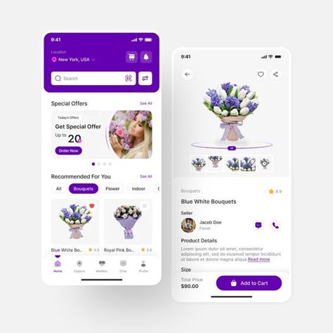 Flower Delivery App UIUX Design | Florist App | Flower Shop App | UIUX Design | Figma Flower Website Design, Flower Shop App, Product Card Ui, Personal Website Inspiration, Figma Website Design, Health App Design, Figma Website, Mobile App Ui Design, Ux Design Mobile