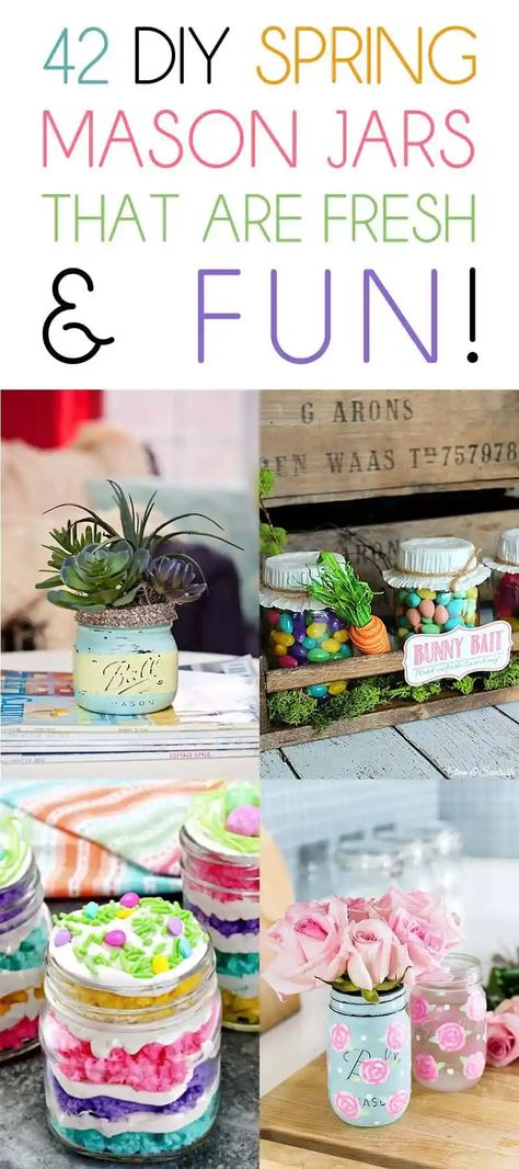 These 42 Spring DIY Mason Jars that are fresh and fun. They are quick… easy and budget friendly! Mason Jars and Spring go together like Peanut Butter and Jelly! So I have made a collection for you today all about DIY Mason Jar Creations That Will Say Hello To Spring and Easter! So make sure you are stocked up on all different sizes of Mason Jars because I have a feeling that you are going to want to make some of these cuties for your home and all the people you love. Jalapeno Pinwheels, Easter Decor Crafts, Mason Jar Ideas, Spring Mason Jar, Easter Color, Easter Mason Jars, White Bunnies, Mason Jar Projects, Ball Jar