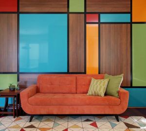 Mid Century Modern Color Palette, Mcm Living Room, Mcm Living, Mid Century Modern Wall Decor, Living Colors, Mid Century Modern Colors, Accent Wall Designs, Living Room Orange, Mid Century Living Room