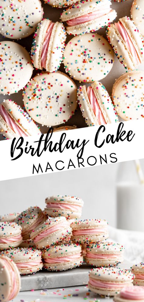 Boxed Birthday Cake, Birthday Cake Macarons, Classic Birthday Cake, Baking Birthday Cake, French Macaroon Recipes, Cake Macarons, Classic Birthday, Macaroon Cookies, Birthday Cake Flavors