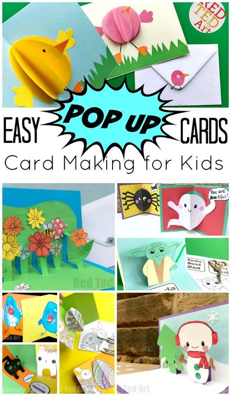 Easy Pop Up Card How To Projects. Do you (or your kids! Teehee!) LOVE making cards? Add an extra dynamic to your homemade cards and turn them into POP UP cards.. oh what a little extra paper can do to transform your Card Making DIYs.... These are simple a How To Make 3d Pop Up Cards, Making A Pop Up Card, Pop Up Get Well Cards Diy, Easy Pop Up Cards For Kids, Kids Cards Ideas, Popup Cards How To Make, Pop Up Cards Diy Easy, Popup Cards Diy, How To Make A Pop Up Card