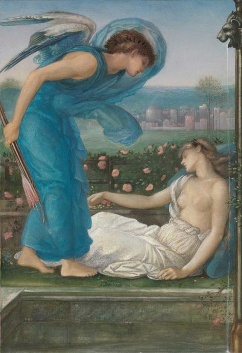 Edward Burne-Jones (1833–1898, British), “Cupid and Psyche,” ca. 1870, watercolor, gouache, and pastel on moderately thick, moderately textured, wove paper mounted on linen, Yale Center for British Art, Yale Art Gallery Collection, Mary Gertrude Abbey Fund. Eros And Psyche, Burne Jones, Maurice Denis, Pre Raphaelite Art, Edward Burne Jones, John Everett Millais, Cupid And Psyche, John Ruskin, John William Waterhouse