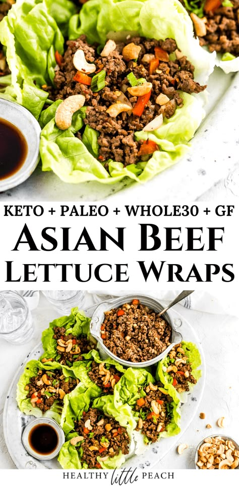 Asian Beef Lettuce Wraps that are full of flavor and is sure to satisfy anyone at the table. This recipe is Whole30, Keto, and Paleo compliant. #whole30recipes #ketorecipes #asianlettucewraps #beeflettucewraps #asianrecipes #healthyrecipes #asian Whole30 Beef, Lettuce Wraps Healthy, Asian Lettuce Wraps, Beef Lettuce Wraps, Asian Beef, Lettuce Wrap Recipes, Lettuce Wrap, Clean Keto, Asian Inspired Recipes