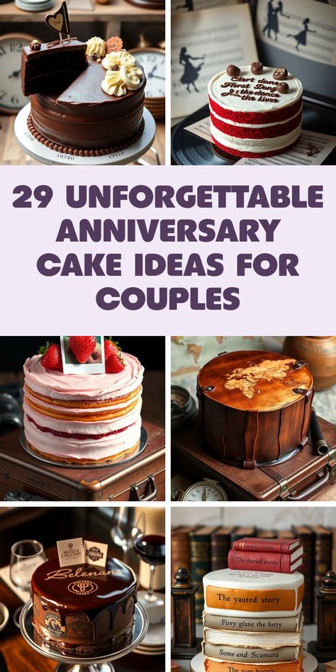 This Pinterest pin showcases 29 couple anniversary cake ideas to celebrate love. It features images with alt texts like Time Capsule and Adventure Log. These cakes are sweet, creative, and perfect for reflecting the unique bond between a couple, making the anniversary celebration even more special. Couple Anniversary Cake, Anniversary Cake Ideas, Couple Anniversary, Couples Anniversary, Holiday Cakes, Anniversary Cake, Custom Cake, Ideas For Couples, Cake Creations