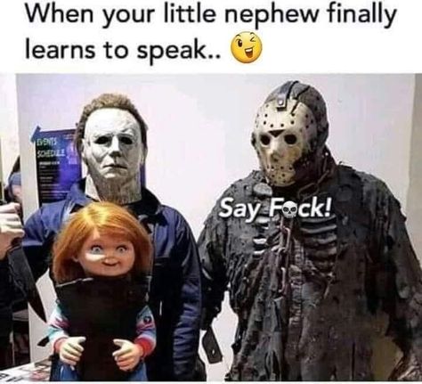 Horror Memes, Horror Movies Funny, Halloween Memes, Scary Movie Characters, Horror Villains, Horror Stuff, Horror Movie Icons, Funny Horror, Horror Lovers