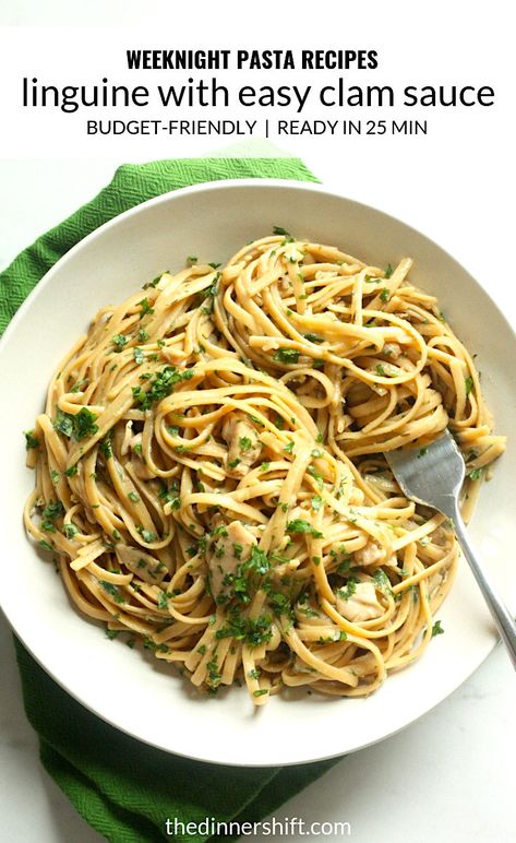 Linguini with Easy Clam Sauce – The Dinner Shift Linguini With Clam Sauce Canned, Pasta Recipes Linguine, Linguini With Clam, Linguini With Clam Sauce, Canned Clams, Clam Sauce Recipe, Quick Pasta Sauce, Clam Sauce Linguine, Pasta House