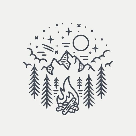 Love this little outdoor design Chamber Logo, Camping Drawing, Tiny Tats, Winter Drawings, Tattoo Zeichnungen, Chalkboard Ideas, Doodle Ideas, Silhouette Ideas, Sticker Ideas