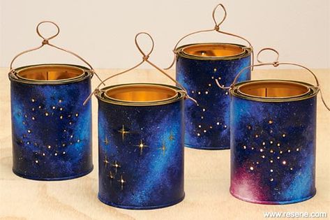 Matariki Stars, Lanterns Paper, Resene Colours, Glowing Star, Night Stars, Glow Stars, Sky Lanterns, Recycled Tin, Stars At Night