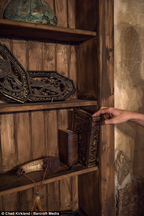 Utah man spends three years and $50k creating Elder Scrolls inspired man cave Secret Doorway, Secret Entrance, Dnd Room, Dungeon Room, Basement Conversion, Grey Poupon, Gaming Tables, Nerd Cave, Medieval Decor