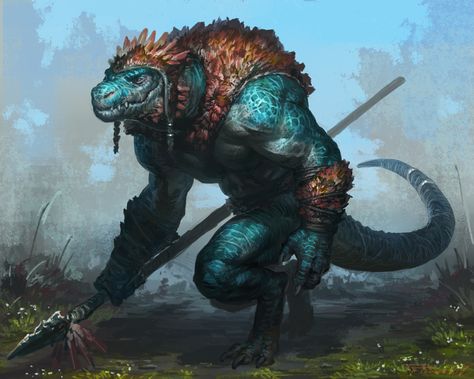 Reptile Warrior, Taran Fiddler on ArtStation at https://www.artstation.com/artwork/q52Yz Lizard Folk Barbarian, Dnd Lizardfolk Barbarian, Lizard Folk Dnd, Lizardfolk Barbarian, Crocodile Warrior, Lizard Warrior, Lizard Folk, Taran Fiddler, Lizard People