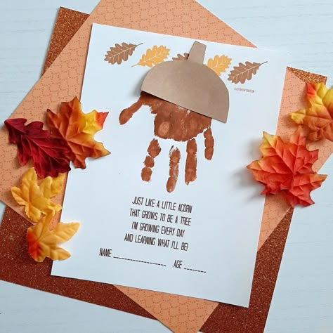 Acorn Handprint, Acorn Craft, Fall Crafts For Toddlers, Preschool Crafts Fall, Thanksgiving Crafts Preschool, November Crafts, Fall Preschool Activities, Toddler Class, October Crafts